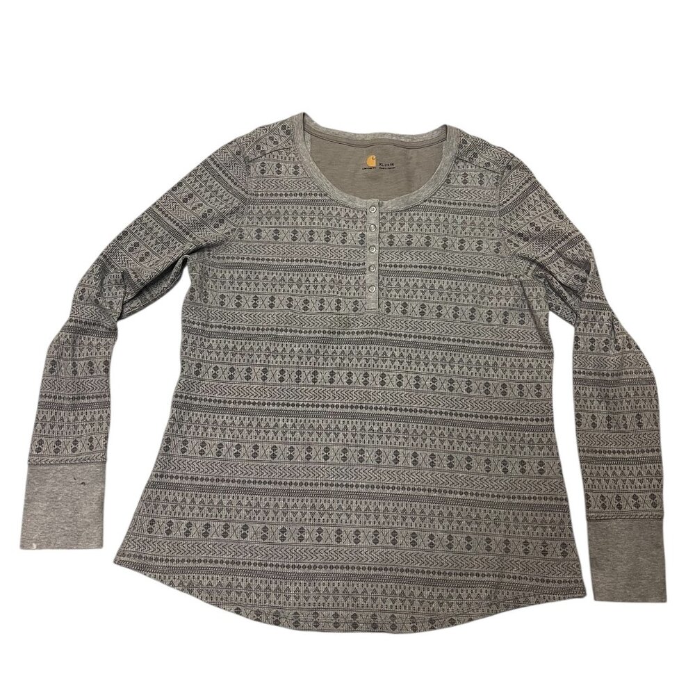 Carhartt Henley Top Shirt Youth Size XL 16-18 Long Sleeve Gray Meadow Waffle Kni